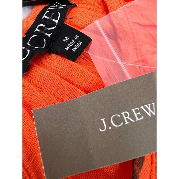 New J.Crew Size M Palermo smocked-waist mini dress in linen Orange *Stain* - Picture 3 of 13